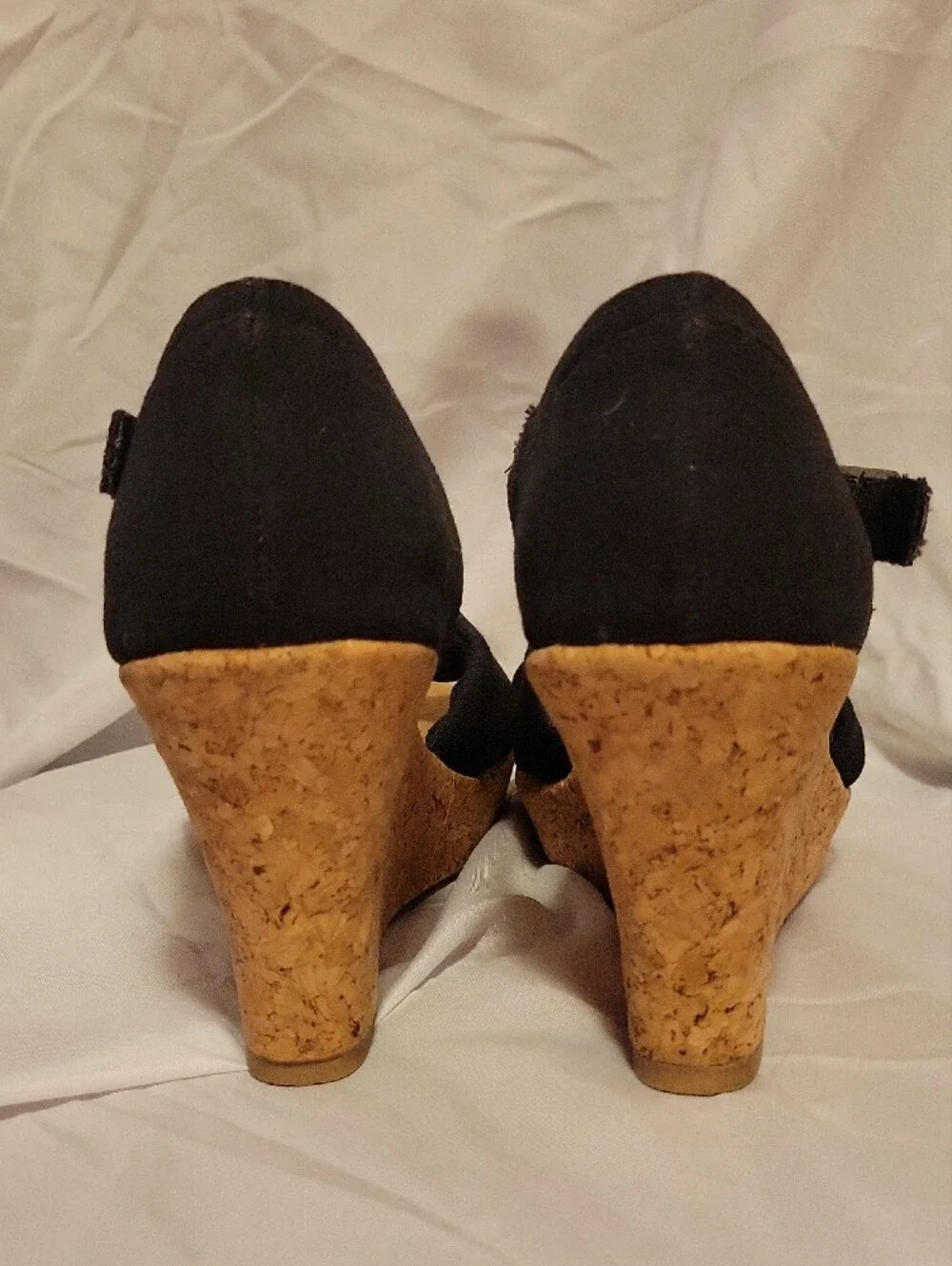 Black Strappy Cork Wedge Sandals - Women